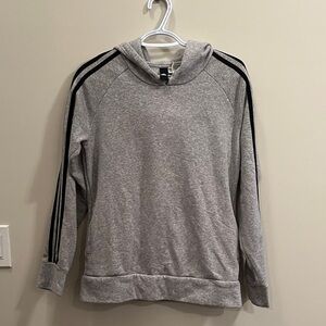 Adidas Heather Gray Hoodie with Black Stripes (Read)